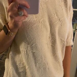 Eddie Bauer | Vintage Round Knit Pullover Textured Short Sleeve Cream Sweater S